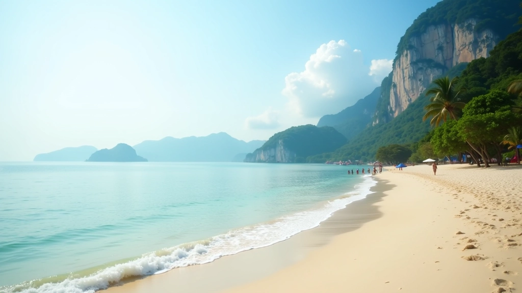 Beach destination with visible seasonal changes, showing shoulder season weather patterns and reduced tourist crowds compared to peak periods
