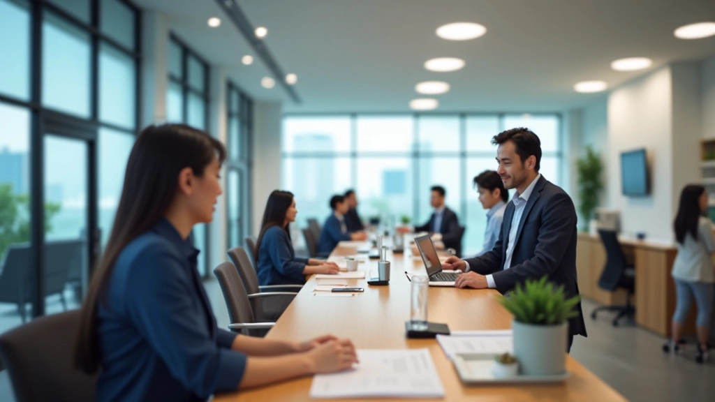 Rental car agency counter with agent helping customer with documentation