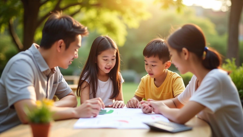 Family planning holiday with budget calculator and travel documents on table