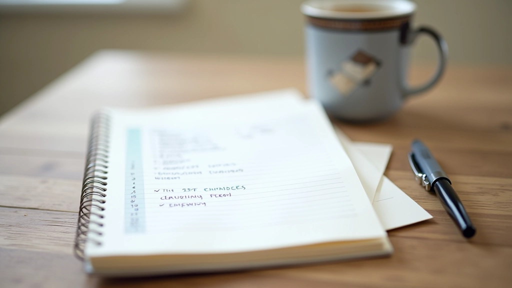 Notebook and pen with travel checklist showing booking timeline stages and price monitoring strategy for family vacation planning